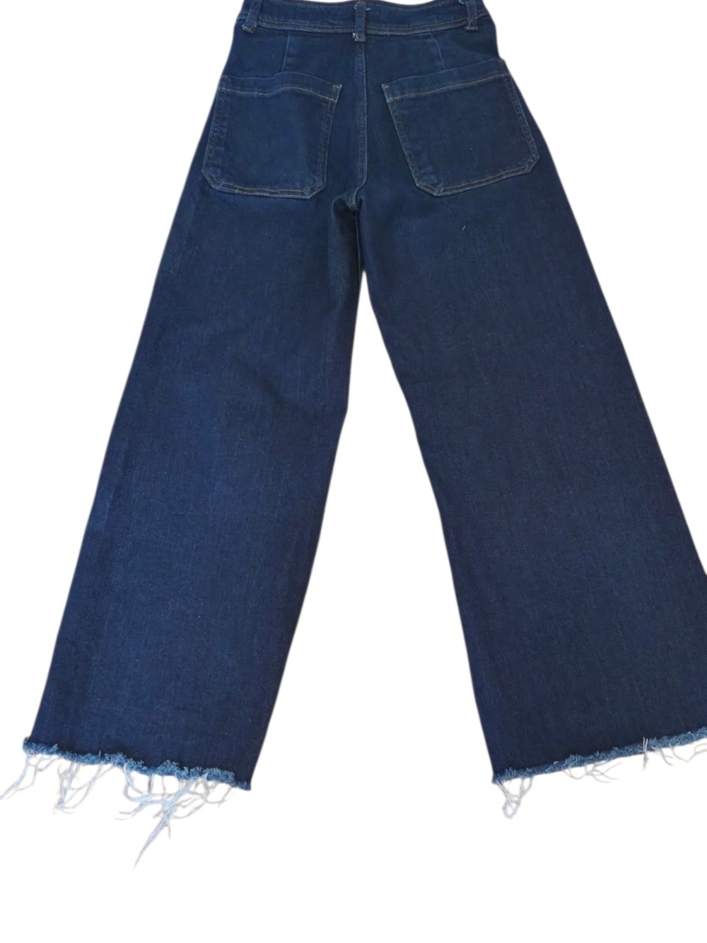 Zara Cropped Wide Leg Jeans Women's Dark Wash Raw Hem High Rise Denim Size 2 - Picture 2 of 5